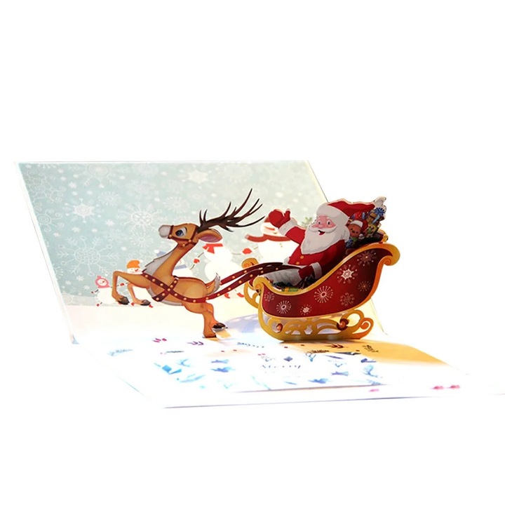 Felicitare 3D Craciun YANYXR Mos Craciun Cerb multicolor 13x15.5cm set