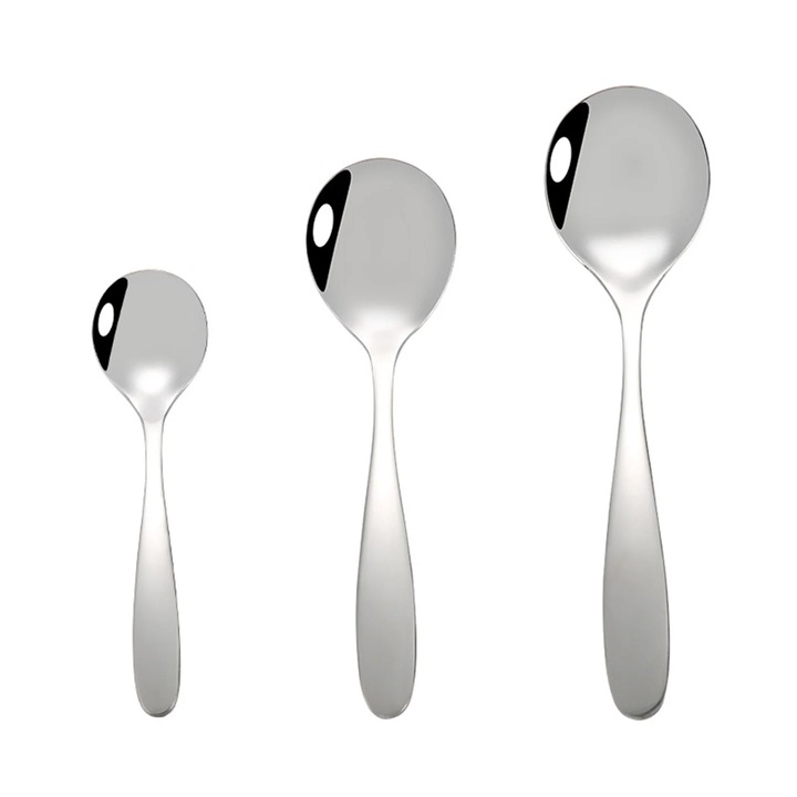 Linguri pentru supa ZYBLSSBB Original Bouillon din inox, lucioase, ergonomice, set 6 bucati, argintiu