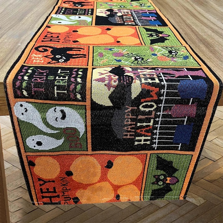 YANYXR Halloween asztalterítő fekete csipke 33x180cm pamut