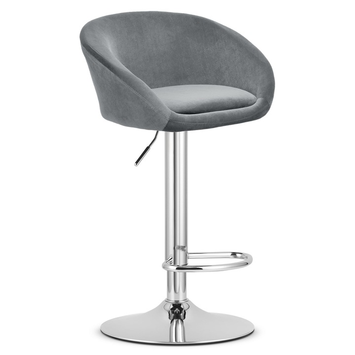 Scaun Leobert, model EAST, gri/argintiu, 81-103cm, catifea, cu baza metalica, rotativ, reglabil in inaltime