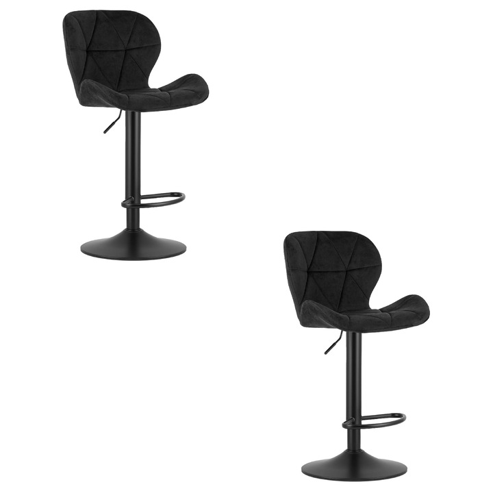 2 db Leobert szék készlet, WEST modell, bársony/fém, fekete, állítható magasságú 90-111cm