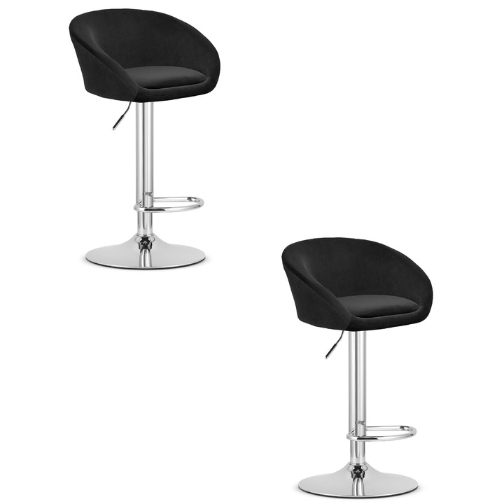 Set 2 scaune, Leobert, model EAST, negru/argintiu, velur/metal, inaltime ajustabila