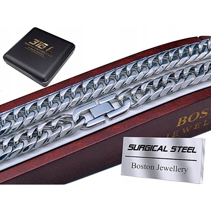 Lant gros barbati, Boston Jewellery, otel, 60cm, 9mm, argintiu