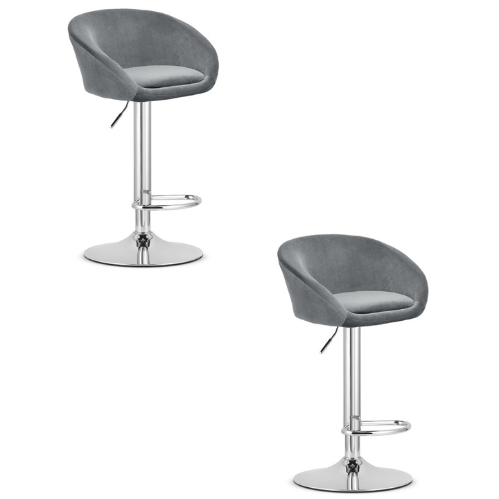 Set 2 scaune, Leobert, model EAST, gri/argintiu, velur/metal, inaltime ajustabila