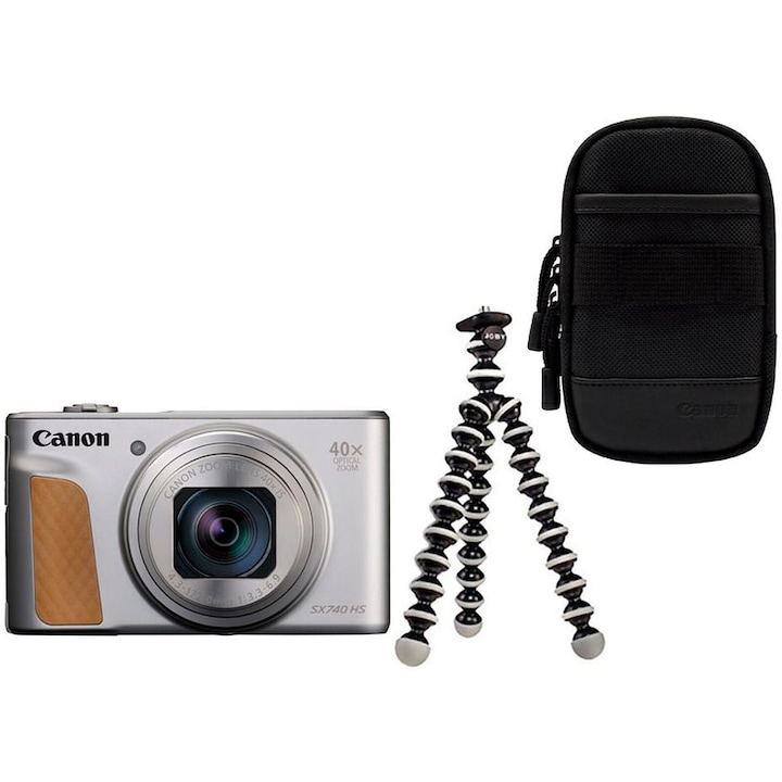 Aparat foto compact Canon PowerShot SX740 HS Lite Edition, 20.3MP, 4K UHD, Ultra Zoom 40x, Silver, Travel Kit