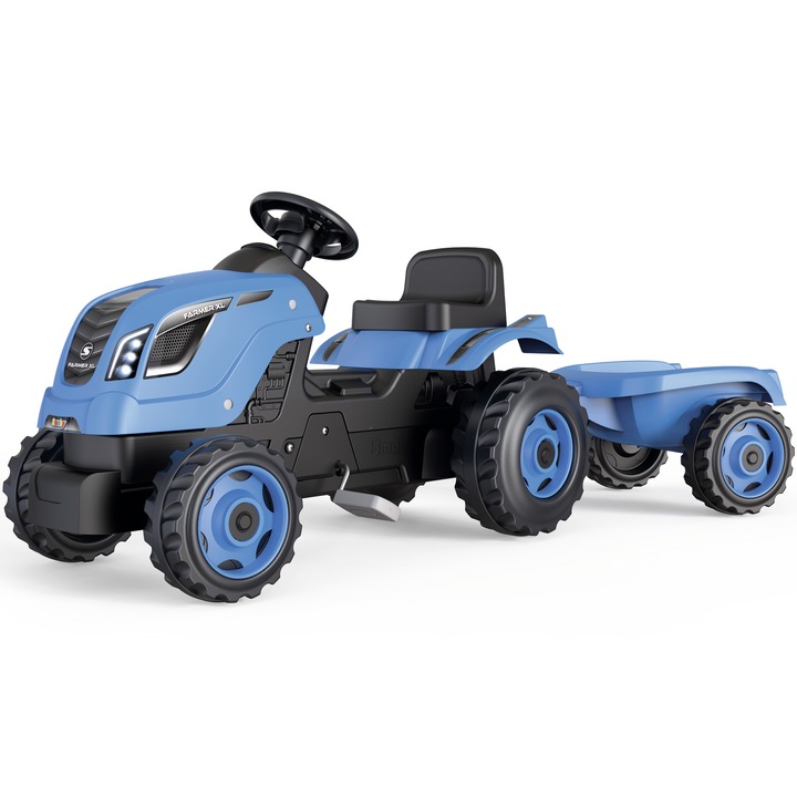 Tractor cu pedale si remorca Smoby Farmer XL, albastru