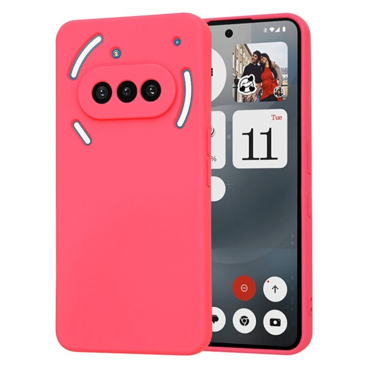 Husa pentru Nothing Phone (3a), SKYDDAR INNOVATION, SoftElegance din Silicon Catifelat, set cu sticker, Fucsia