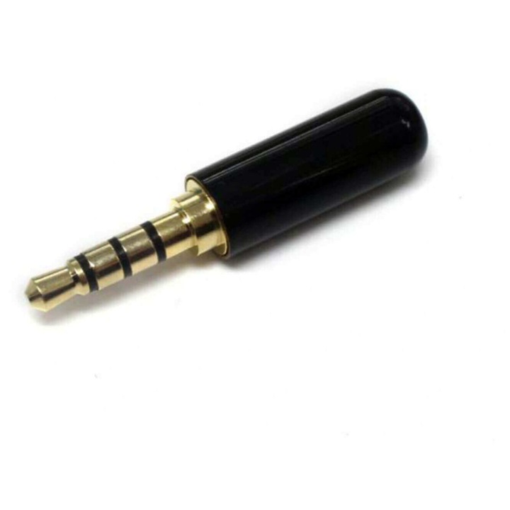 Thunder JCK-403B 3,5 mm 4 pólusú Jack dugó, fekete ház (4P aranyozott)