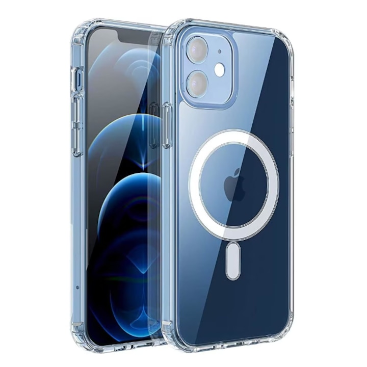 Mat-Tech védőtok kompatibilis iPhone 12/12 Pro, MagSafe, kameravédelem, ütésálló sarkok, precíz kivágások, ütésállóság, átlátszó