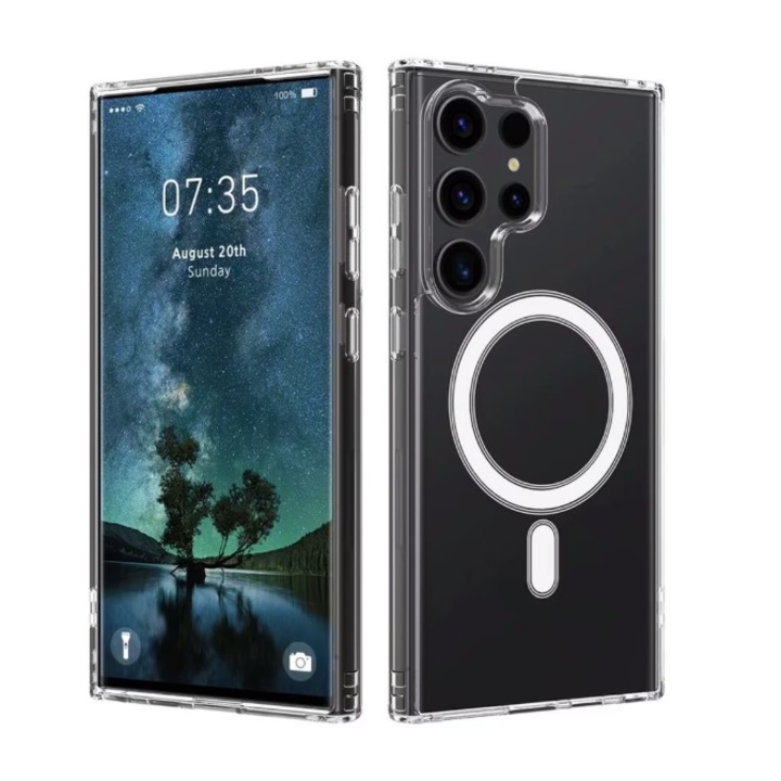 Защитен калъф Mat-Tech, съвместим със Samsung Galaxy S25 Ultra, MagSafe, защита на камерата, ъгли против удари, прецизни изрези, устойчивост на удар, прозрачен