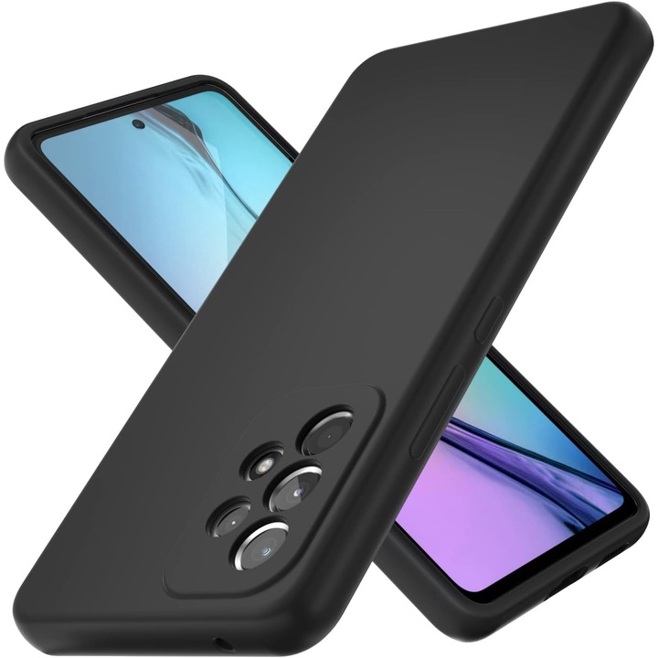 Калъф за телефон, съвместим с Samsung Galaxy A53 5G, Мек силикон Premium, Anti-Shock, Защита на камерата, Вътрешност от микрофибър (кадифе), Повдигнати ръбове за защита на екрана, Черен