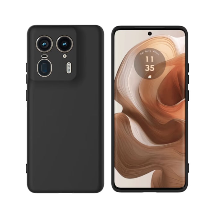Motorola Edge 50 Ultra-val kompatibilis telefontok, Soft Silicone Premium, ütésálló, kameravédelem, mikroszálas belső (bársony), megemelt élek a képernyő védelméért, fekete