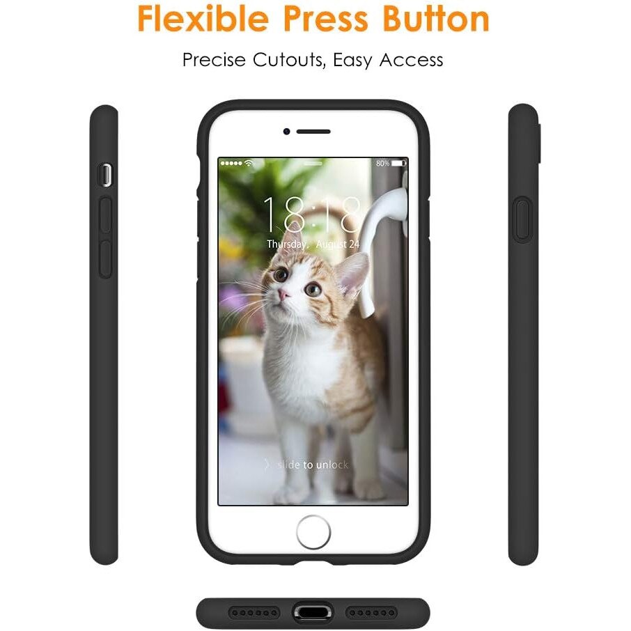 Husa telefon compatibila cu iPhone 7 / 8 / SE 2020 / SE 2022, Soft Silicone Premium, Anti-Soc, Protectie camera, Microfibra interior ( catifea ), Margini Ridicate pentru Protectia Ecranului, Negru