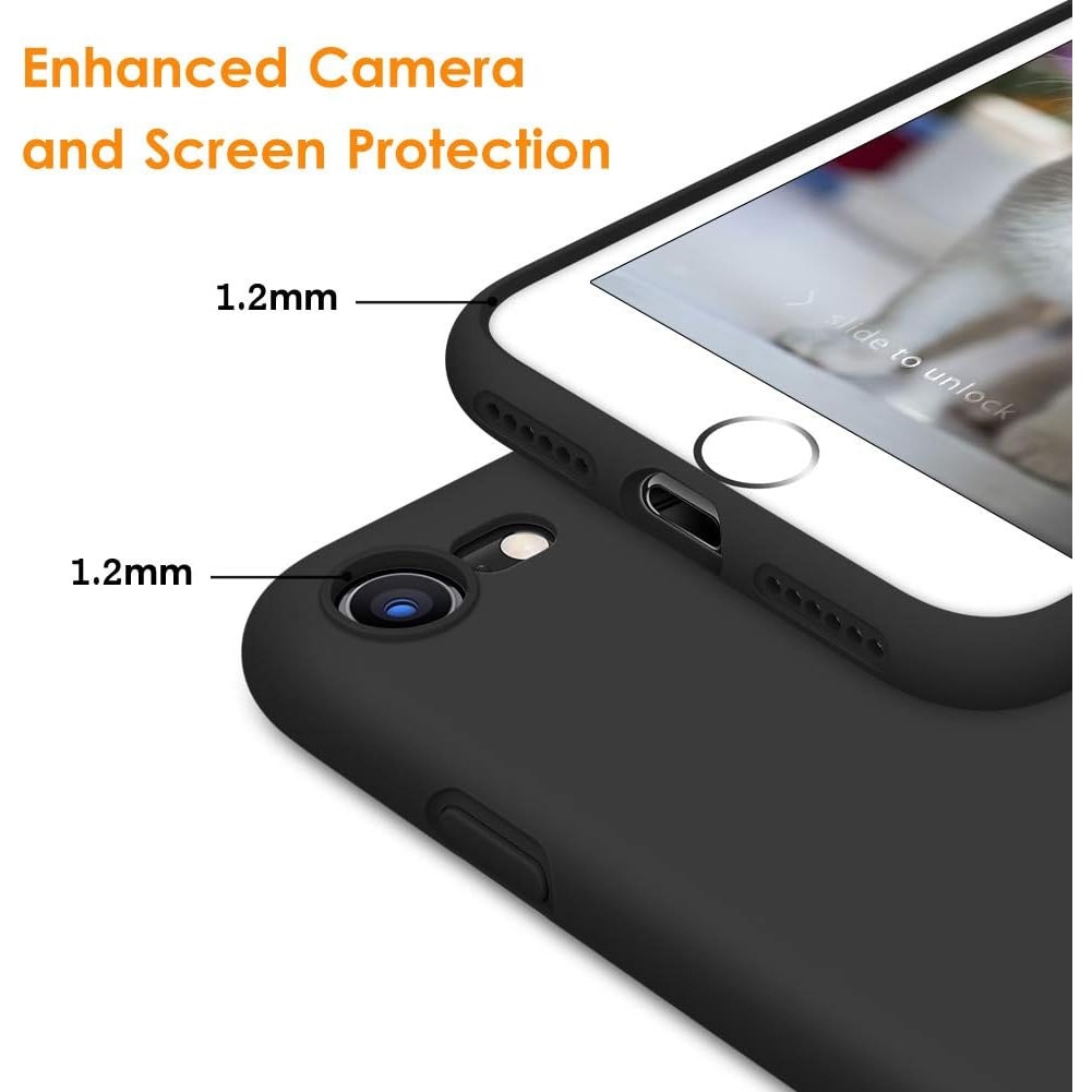 Husa telefon compatibila cu iPhone 7 / 8 / SE 2020 / SE 2022, Soft Silicone Premium, Anti-Soc, Protectie camera, Microfibra interior ( catifea ), Margini Ridicate pentru Protectia Ecranului, Negru