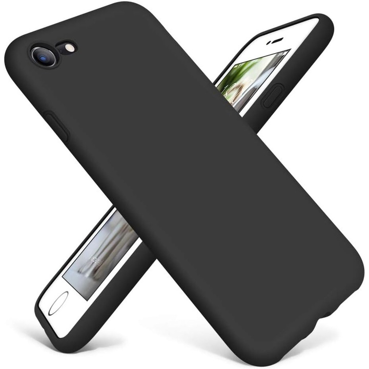 iPhone 7 / 8 / SE 2020 / SE 2022 telefonnal kompatibilis telefontok, Soft Silicone Premium, ütésálló, kameravédelem, mikroszálas belső (bársony), megemelt élek a képernyő védelméért, fekete