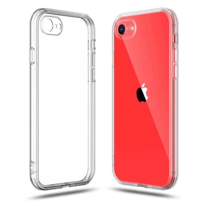 iPhone 7 / 8 / SE 2020 / SE 2022 telefonnal kompatibilis Mat-Tech védőtok, ütésálló, 2 mm, kameravédelem, pontos kivágások, ütésállóság, megemelt élek a képernyő védelméért, átlátszó