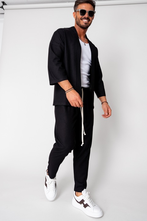 Set Tulum JachetÄƒ tip kimono si pantalon lung Black 15662, Negru