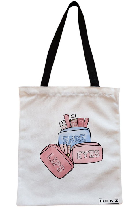 Sacosa Cumparaturi Textila cu Fermoar, Geanta Tote Travel Girl 11, 38x34.5 cm, Alba, BEKZ®