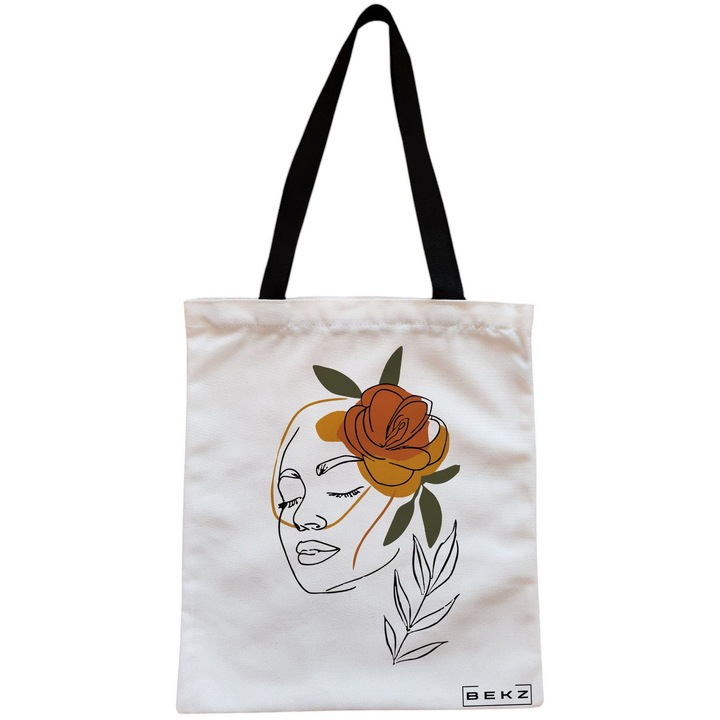 Vászon hordtáska nőknek, Flower Lady 7, 38x34,5 cm, fehér, BEKZ