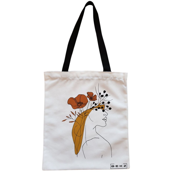 Vászon hordtáska nőknek, Flower Lady 20, 38x34,5 cm, fehér, BEKZ
