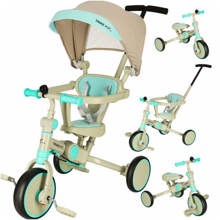 Триколка TRIKE FIX V4 6в1 люлееща се количка, Сив/Син