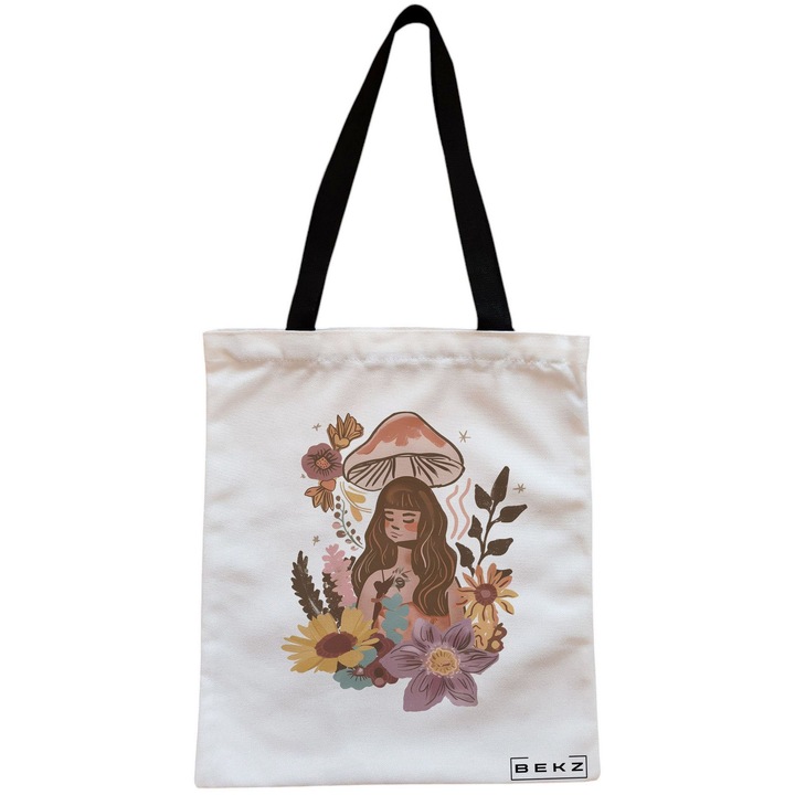 Női vászon hordtáska Colorful Mushrooms 3, 38x34,5 cm, fehér, BEKZ