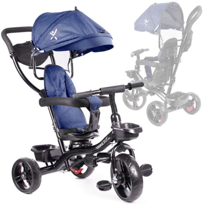 Велосипед с 3 колела Trike Fix Lite, 3 в 1, въртящ се, 360°, свободно въртене, Тъмносин
