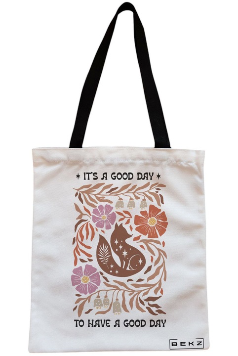 Sacosa Cumparaturi Textila cu Fermoar, Geanta Tote Boho Style 5, 38x34.5 cm, Alba, BEKZ®