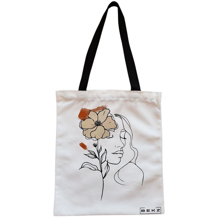 Vászon hordtáska nőknek, Flower Lady 5, 38x34,5 cm, fehér, BEKZ