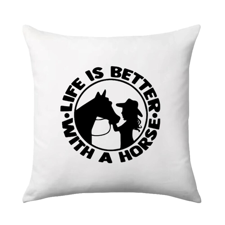 Perna decorativa, Life is Better with a Horse, 40x40cm, multicolor, umplutura inclusa