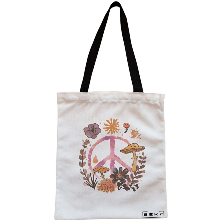 Női vászon hordtáska Colorful Mushrooms 9, 38x34,5 cm, fehér, BEKZ