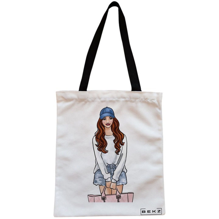 Vászon hordtáska női utazó lányoknak 5, 38x34,5 cm, fehér, BEKZ