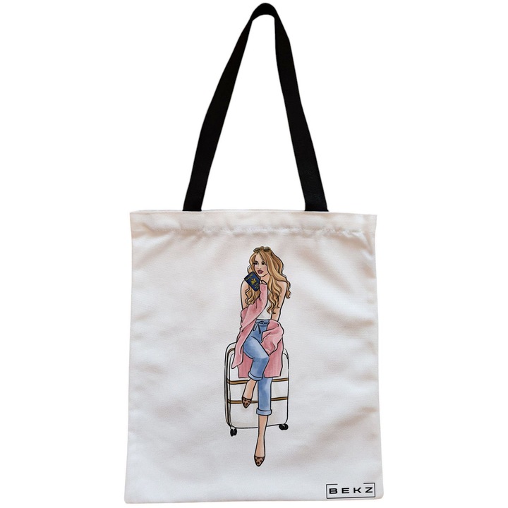 Női vászon hordtáska Travel Girl 2, 38x34,5 cm, fehér, BEKZ
