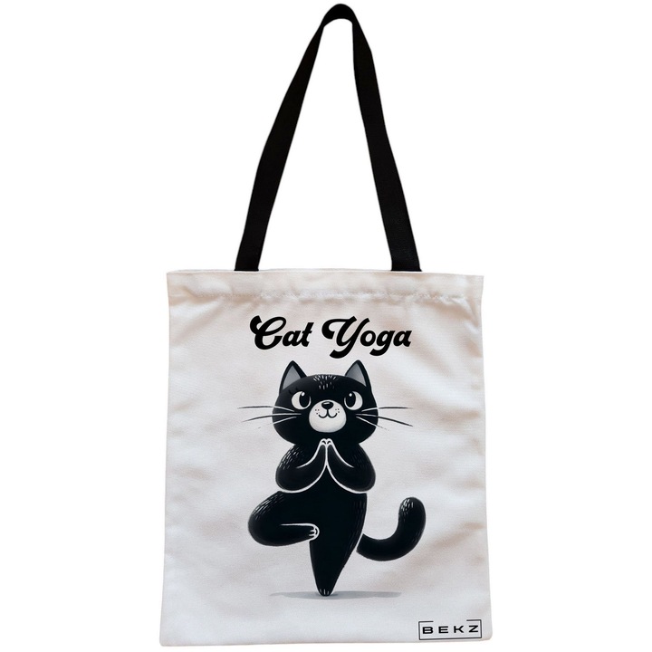 Vászon hordtáska női jóga macskáknak, 38x34,5 cm, fehér, BEKZ