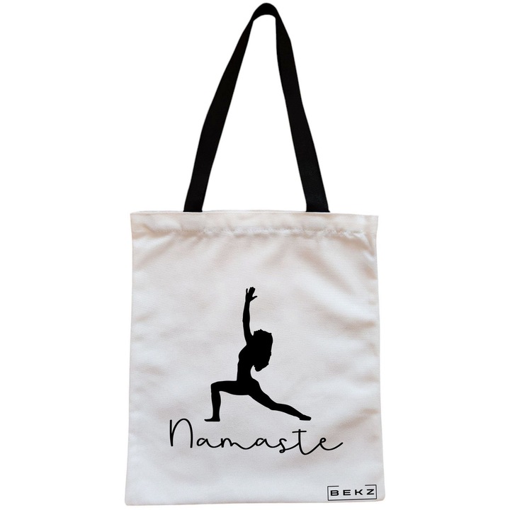 Vászon hordtáska nőknek Yoga Namaste, 38x34,5 cm, fehér, BEKZ