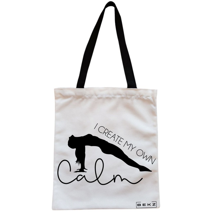 Vászon táska női jógának Megalkotom a magam nyugalmát, 38x34,5 cm, fehér, BEKZ