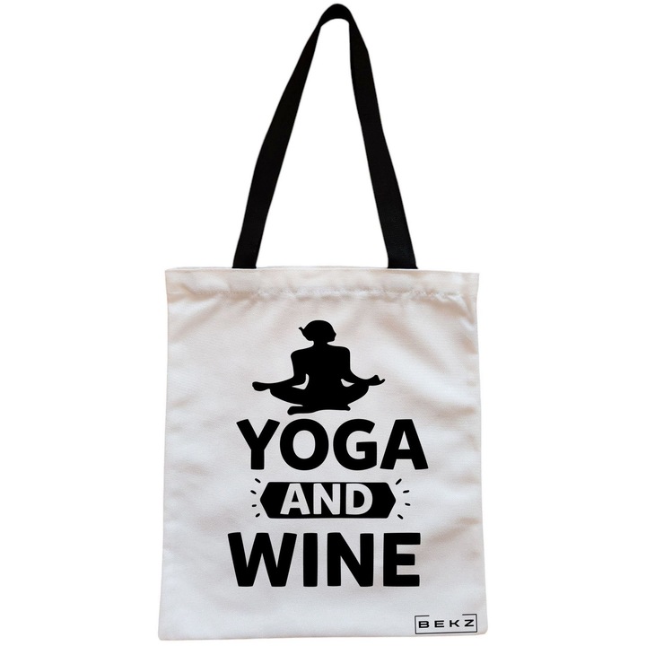 Vászon hordtáska női jógának és bornak, 38x34,5 cm, fehér, BEKZ