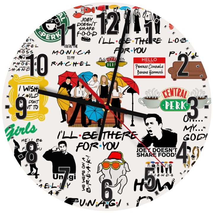 Ceas decorativ de perete din lemn 30cm, mecanism silentios, montare pe perete, multicolor