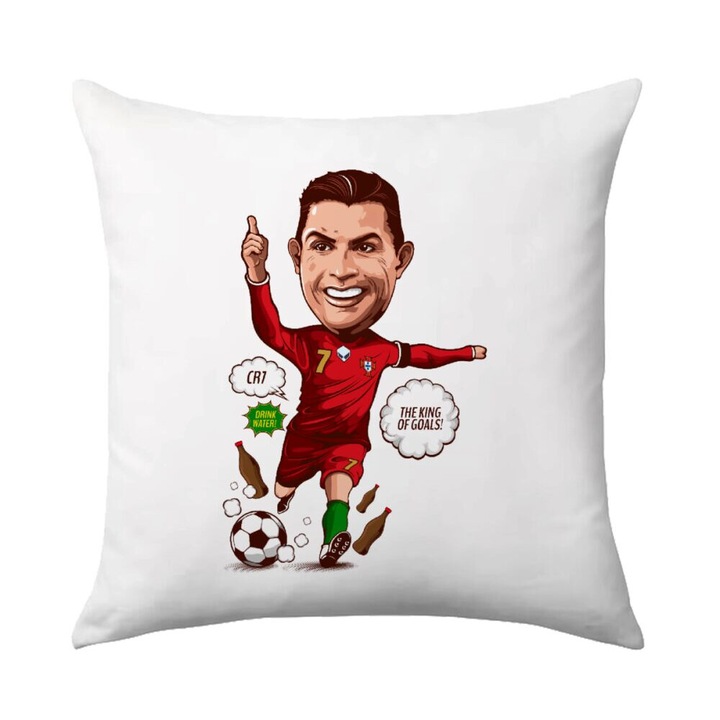 Perna decorativa Cristiano Ronaldo 40x40cm, design pe o parte, umplutura inclusa, poliester