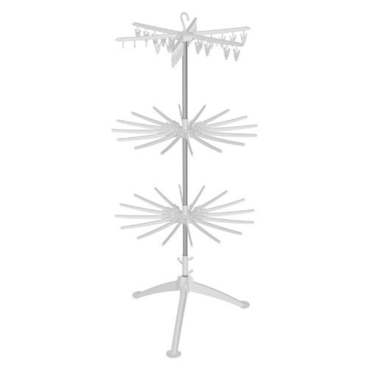 Вертикална сушилня за дрехи, Cyrax, 3 нива, сгъваема, ABS+PP+неръждаема стомана, въртене на 360 градуса, 178,7 x 75 см, бяла