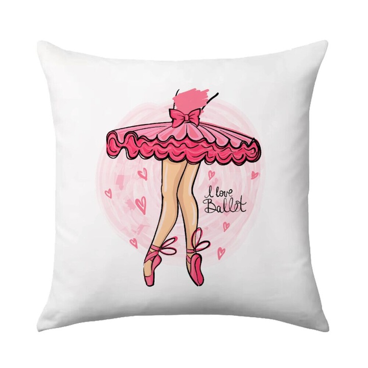 Perna decorativa I Love Ballet, 40x40cm, design pe o parte, umplutura lavabila