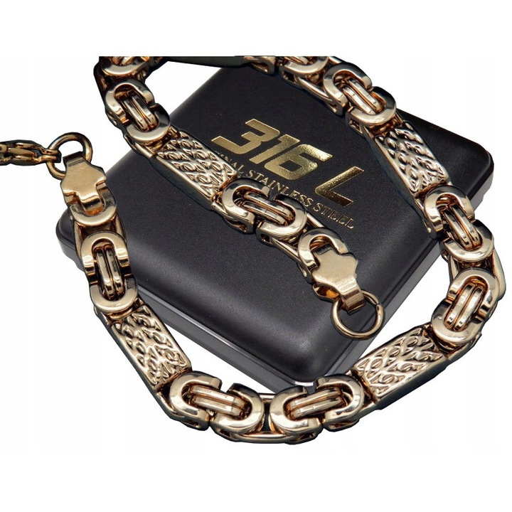 Set bratara si lant, Boston Jewellery, inox, 22,5cm x 60cm, auriu