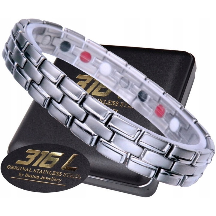 Bratara magnetica barbati, Boston Jewellery, 22,5x1,2cm, argintiu