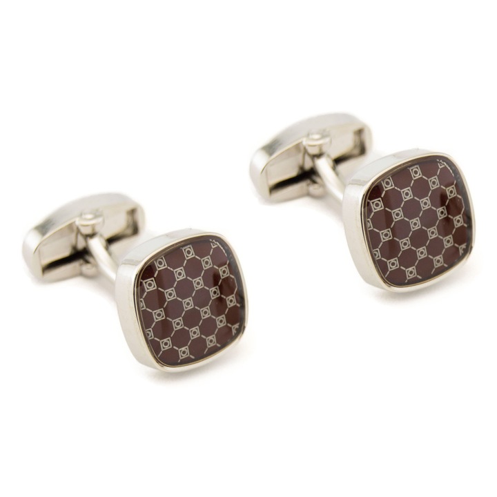 Elegáns sárgaréz ing mandzsettagomb készlet, Newtone, BT-003, sötétbarna és ezüst, 14,5 mm