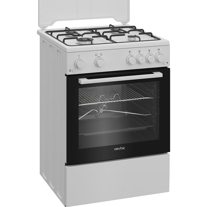 Печка Arctic ABGM6611DTTL, 4 котлона, Газ, L 60 см, Грил, Грил, Бял