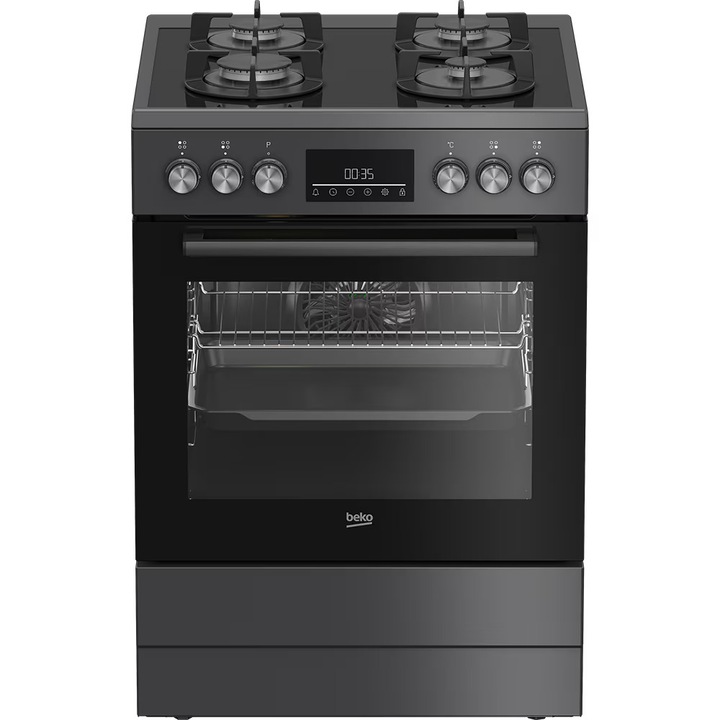 Газов котлон BEKO FBM62330GADSN, 4 котлона, Газ + Ел., Д 60 см, Скара, Антрацит
