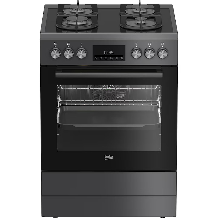 Газов котлон BEKO FBM62330GADSN, 4 котлона, Газ + Ел., Д 60 см, Скара, Антрацит