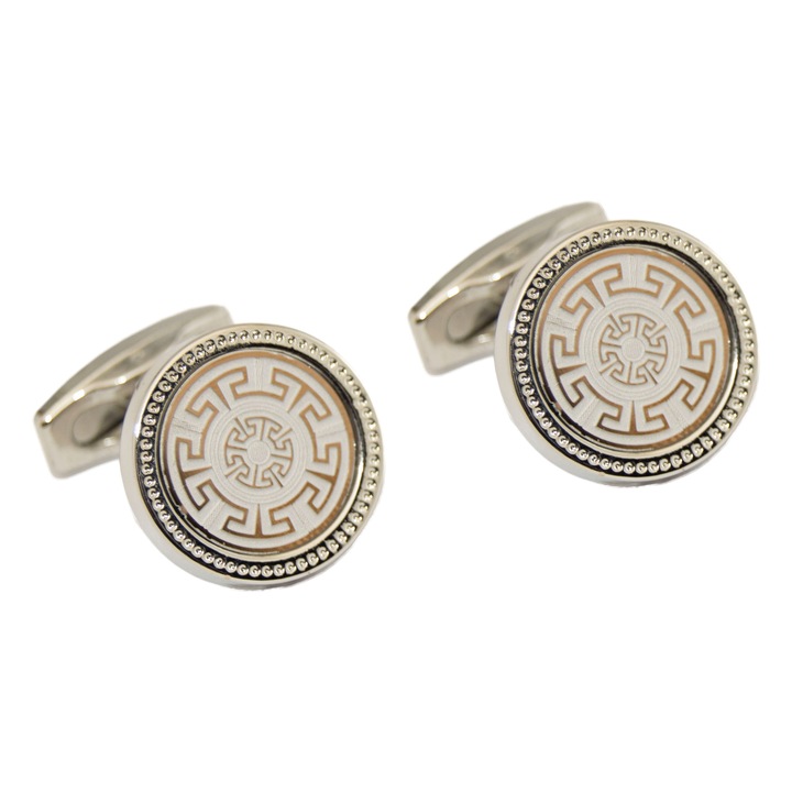 Elegáns sárgaréz ing mandzsettagomb készlet, Newtone, BT-004, Kerek, ezüst és réz, 18 mm