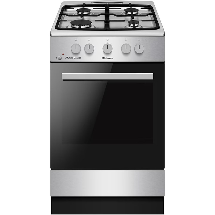 Газова готварска печка HANSA FCGX52029H, 4 горелки, Газ, L 50 см, Грил, Неръждаема стомана