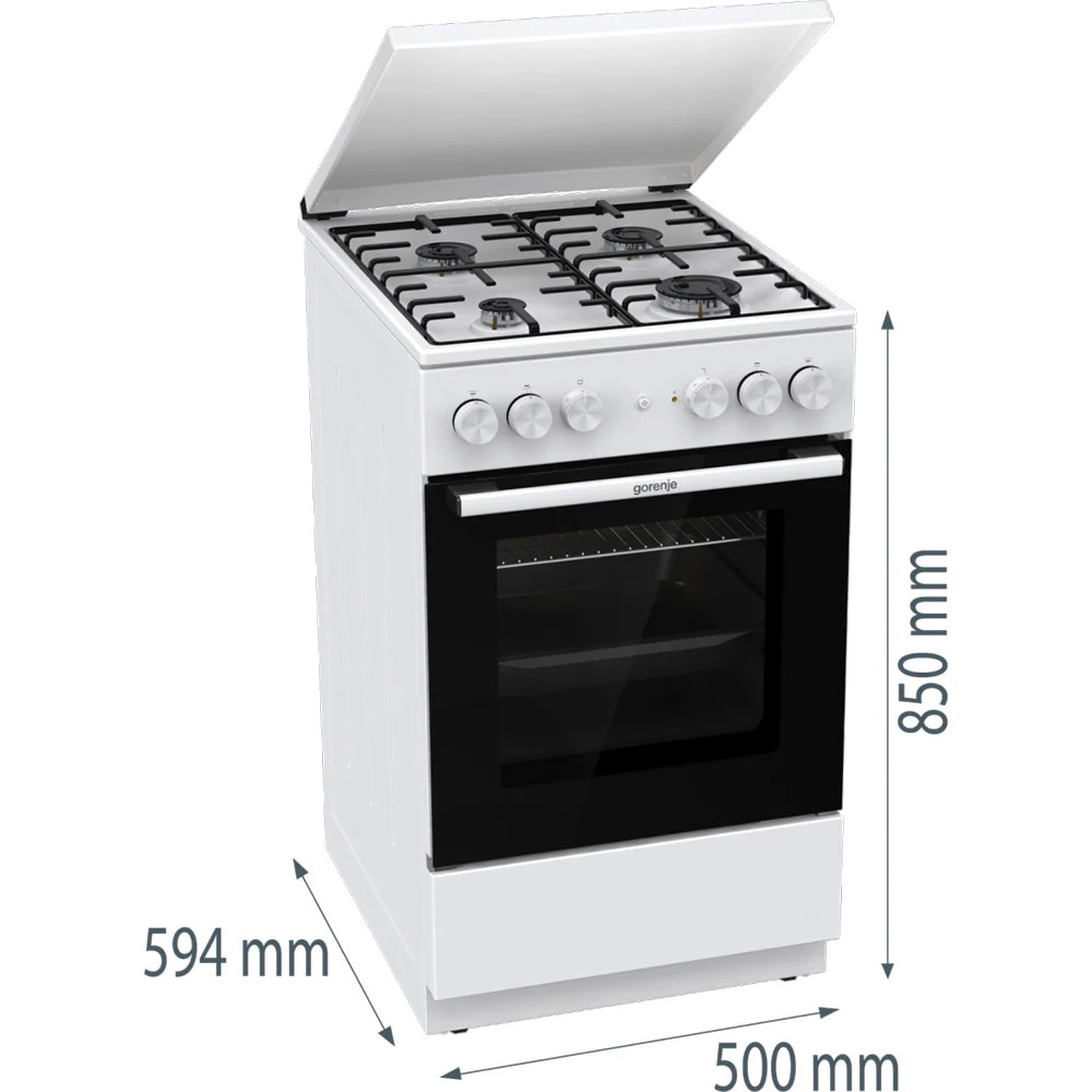 Aragaz GORENJE GK5A22WH, 4 arzatoare, Mixt, Gaz si Electric, L 50 cm, Grill, Alb